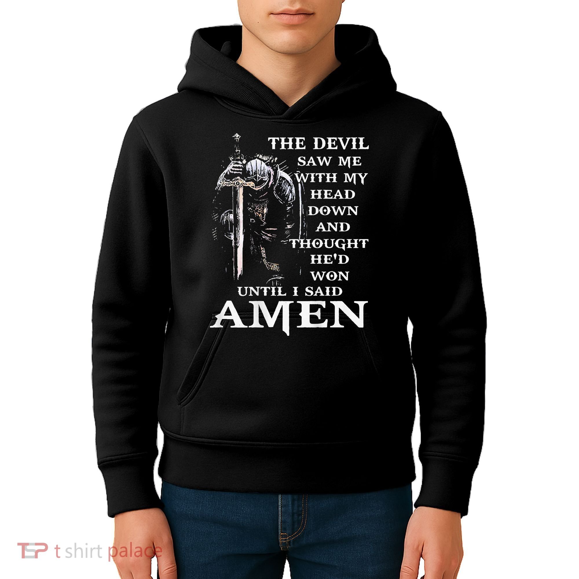 Jesus The Devil Saw Me With My Head Down (on back) Kids Hoodie