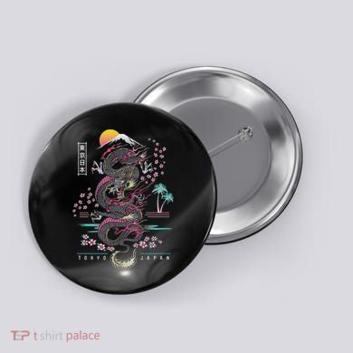 Japanese Tokyo Dragon Asian Inspired Retro 80’S Style Button