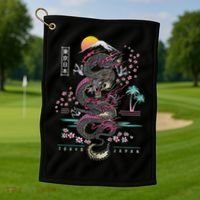 Japanese Tokyo Dragon Asian Inspired Retro 80’S Style Golf Towel thumb 1