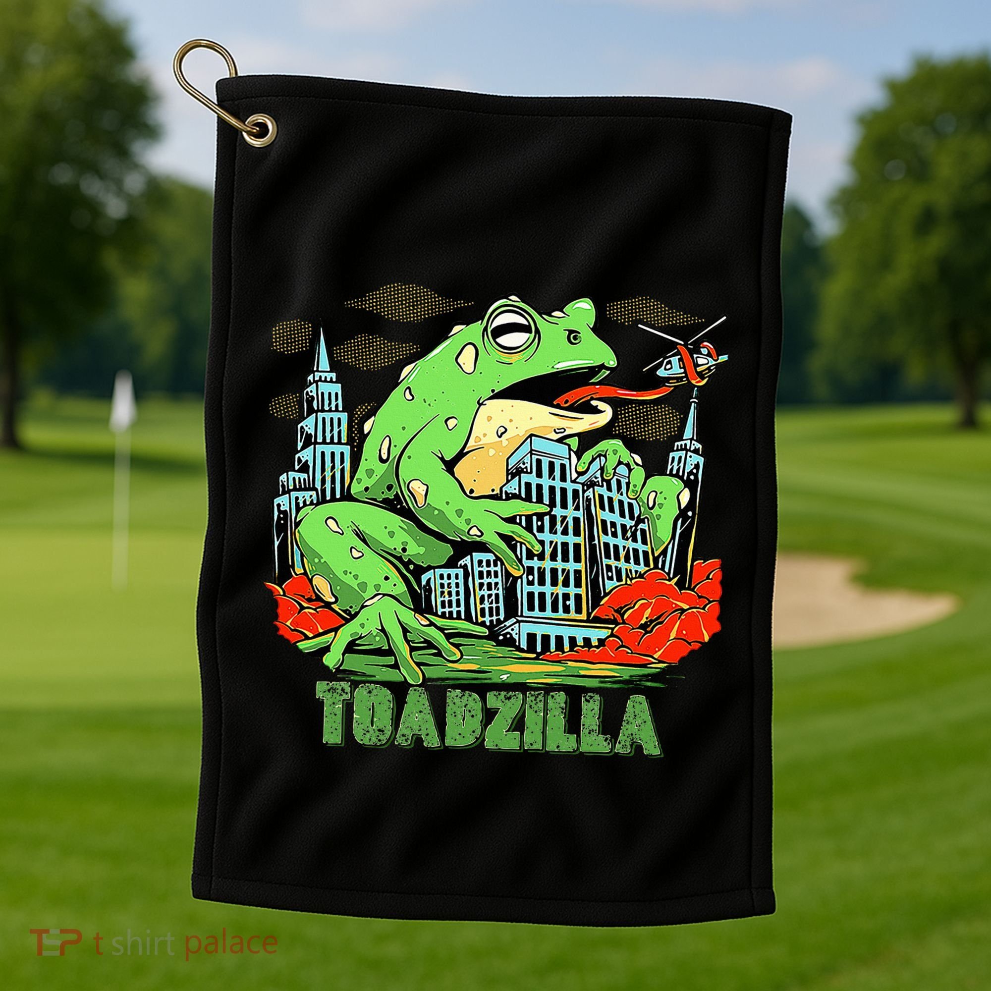 Japanese Toadzilla Monster Frog Attack Golf Towel