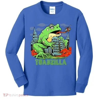 Japanese Toadzilla Monster Frog Attack Kids Long Sleeve Shirt
