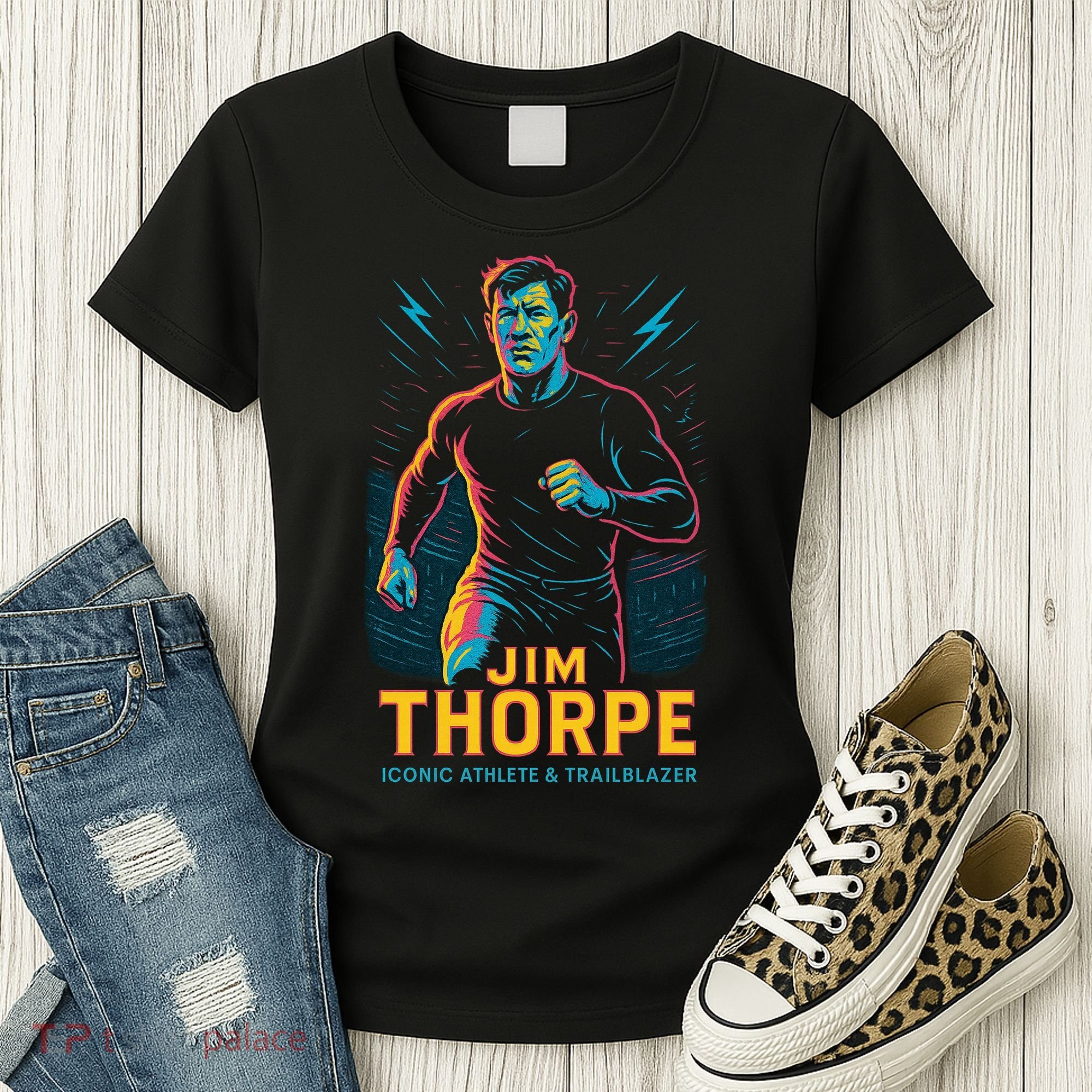 Jim Thorpe Neon Iconic Athlete Women's T-Shirt