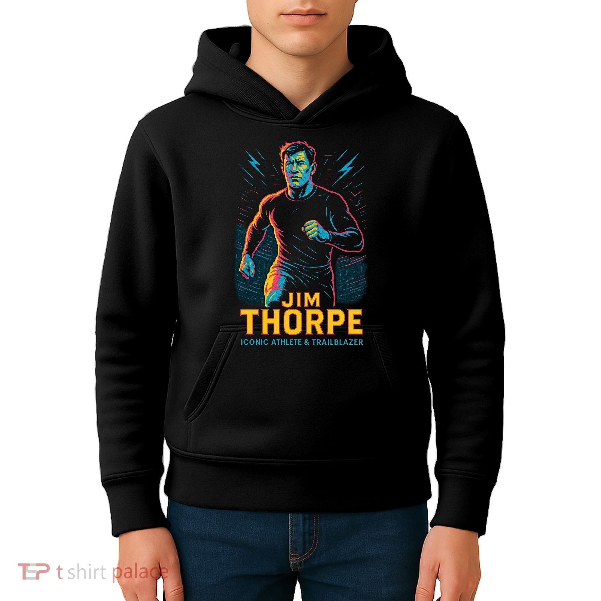 Jim Thorpe Neon Iconic Athlete Kids Hoodie