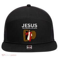 Jesus The Original Life Hack Funny Christian Easter 7 Panel Mesh Trucker Snapback Hat thumb 0