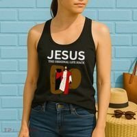 Jesus The Original Life Hack Funny Christian Easter Women's Tank Top thumb 2