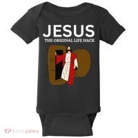 Jesus The Original Life Hack Funny Christian Easter Baby Bodysuit thumb 0