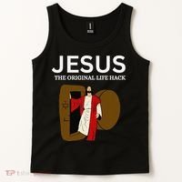 Jesus The Original Life Hack Funny Christian Easter Tank Top thumb 2