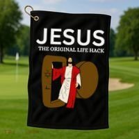 Jesus The Original Life Hack Funny Christian Easter Golf Towel thumb 1