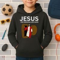 Jesus The Original Life Hack Funny Christian Easter Kids Hoodie thumb 2