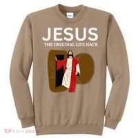 Jesus The Original Life Hack Funny Christian Easter Sweatshirt thumb 0
