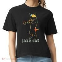 Jazz Trumpet Playing Kitty Cat Cool Jazz Cat Tee Comfort Colors Boxy T-Shirt thumb 0