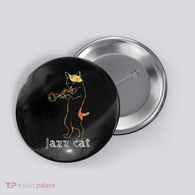 Jazz Trumpet Playing Kitty Cat Cool Jazz Cat Tee Button