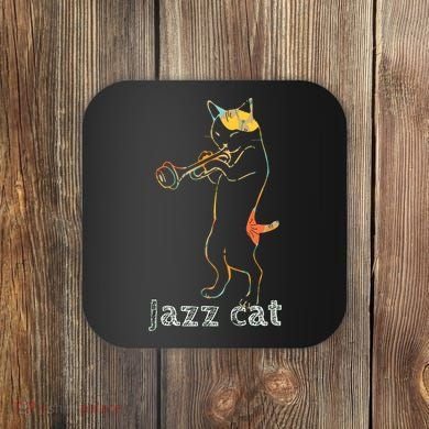 Jazz Trumpet Playing Kitty Cat Cool Jazz Cat Tee Coaster