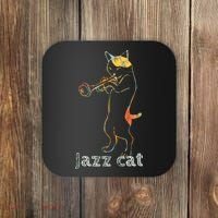 Jazz Trumpet Playing Kitty Cat Cool Jazz Cat Tee Coaster thumb 0
