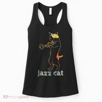 Jazz Trumpet Playing Kitty Cat Cool Jazz Cat Tee Women's Tank Top thumb 0