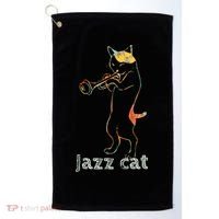 Jazz Trumpet Playing Kitty Cat Cool Jazz Cat Tee Golf Towel thumb 0
