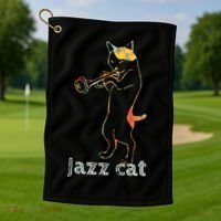 Jazz Trumpet Playing Kitty Cat Cool Jazz Cat Tee Golf Towel thumb 1