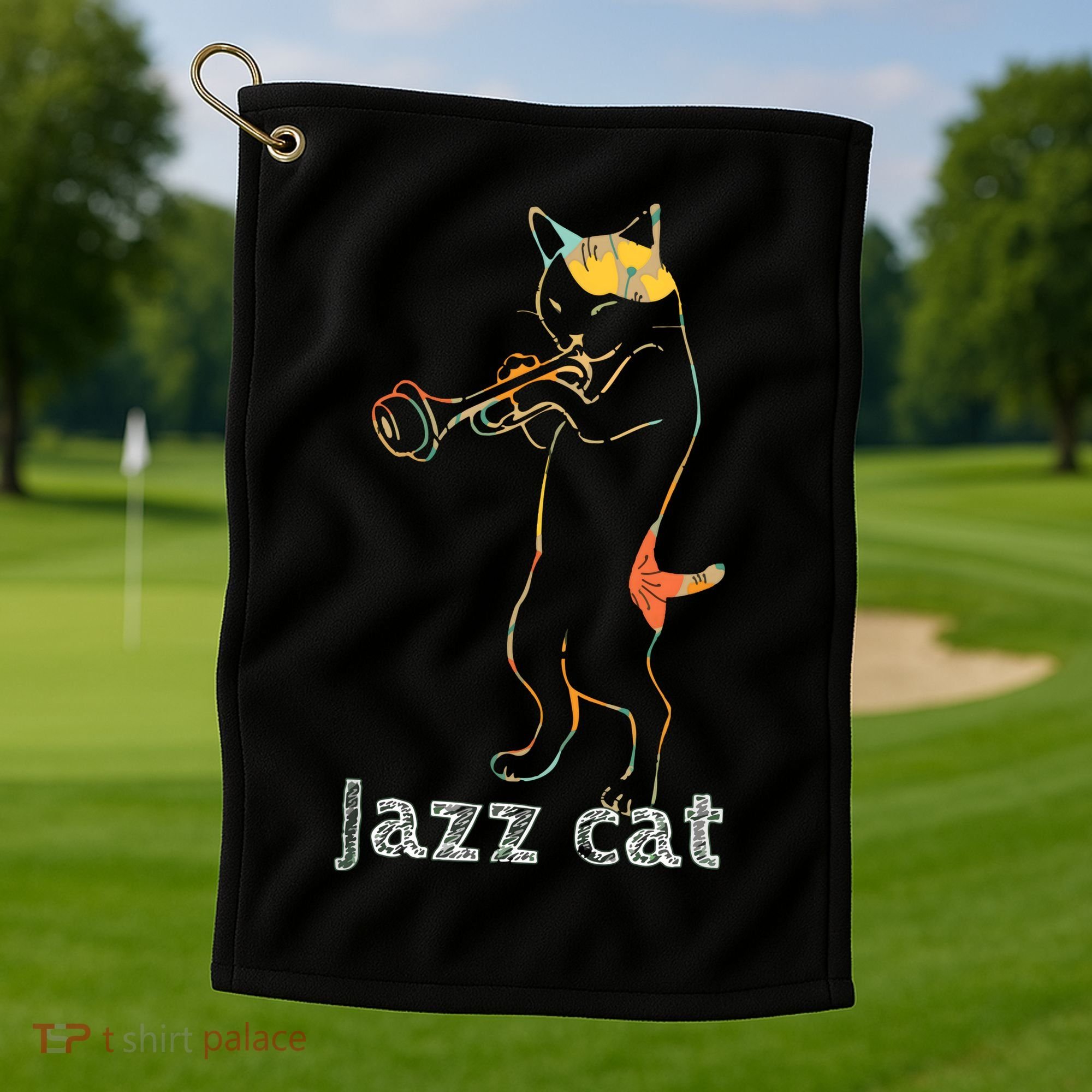 Jazz Trumpet Playing Kitty Cat Cool Jazz Cat Tee Golf Towel