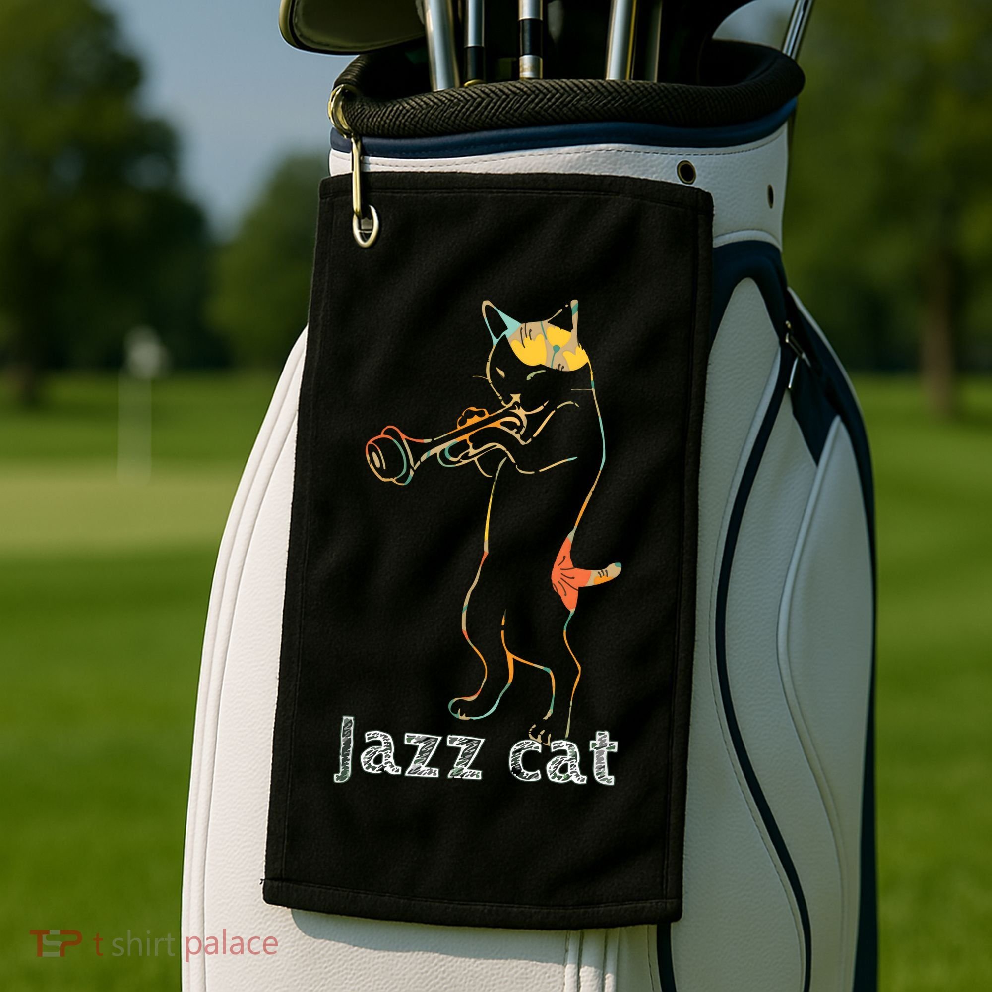 Jazz Trumpet Playing Kitty Cat Cool Jazz Cat Tee Golf Towel