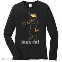 Jazz Trumpet Playing Kitty Cat Cool Jazz Cat Tee Women's Long Sleeve Shirt thumb 0