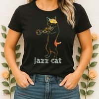 Jazz Trumpet Playing Kitty Cat Cool Jazz Cat Tee Women's T-Shirt thumb 2