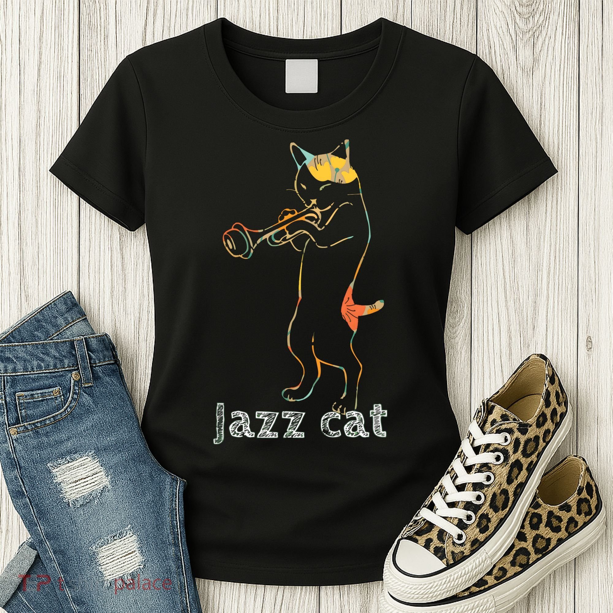 Jazz Trumpet Playing Kitty Cat Cool Jazz Cat Tee Women's T-Shirt