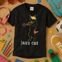 Jazz Trumpet Playing Kitty Cat Cool Jazz Cat Tee Kids T-Shirt thumb 3