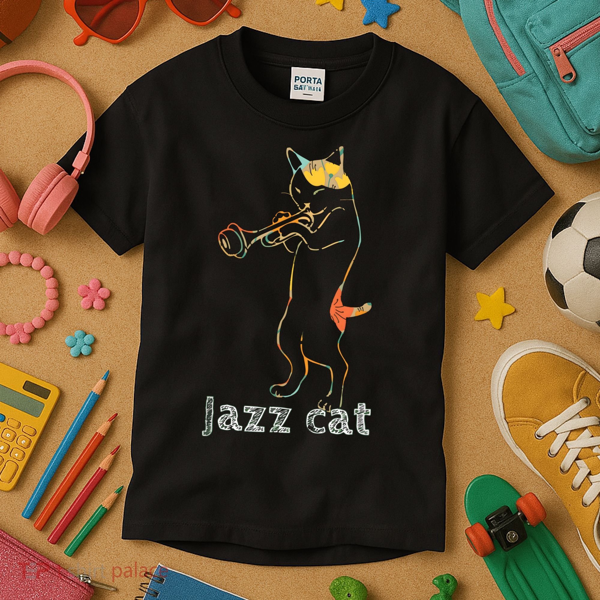 Jazz Trumpet Playing Kitty Cat Cool Jazz Cat Tee Kids T-Shirt