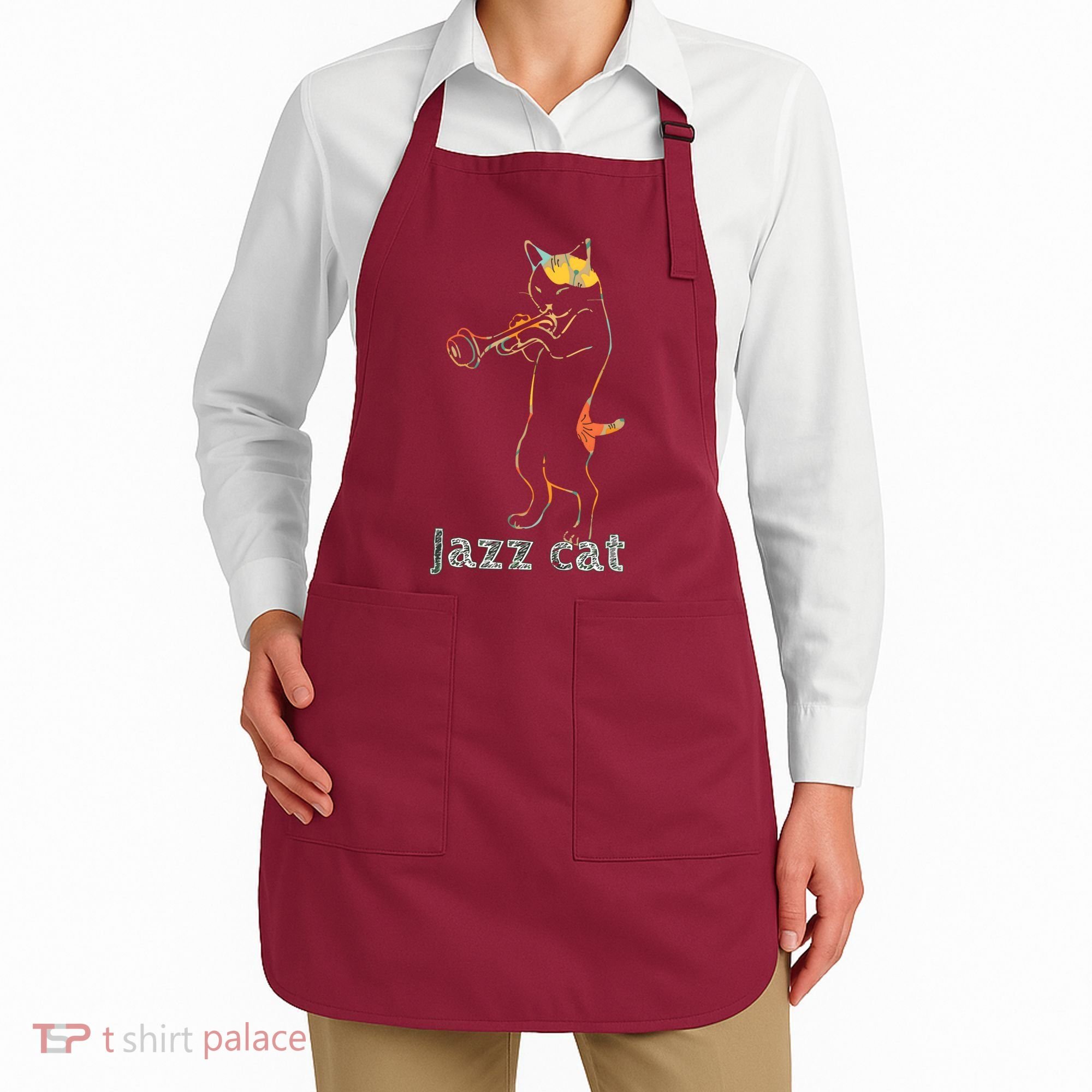 Jazz Trumpet Playing Kitty Cat Cool Jazz Cat Tee Apron