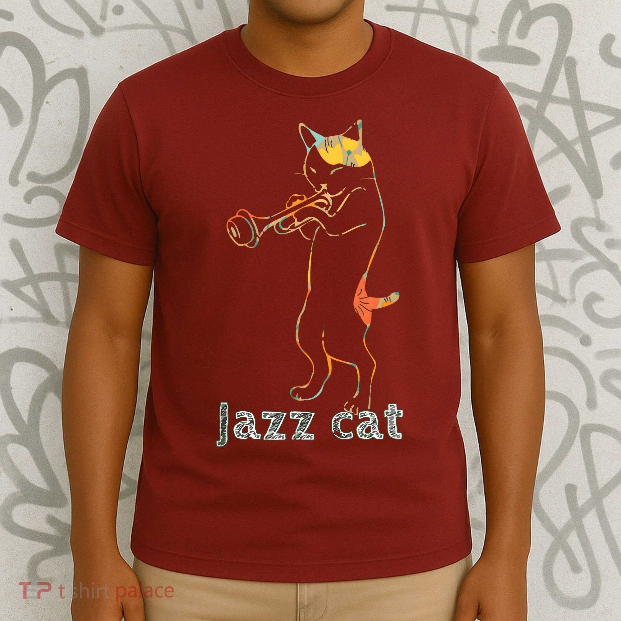 Jazz Trumpet Playing Kitty Cat Cool Jazz Cat Tee T-Shirt