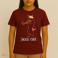 Jazz Trumpet Playing Kitty Cat Cool Jazz Cat Tee T-Shirt thumb 4