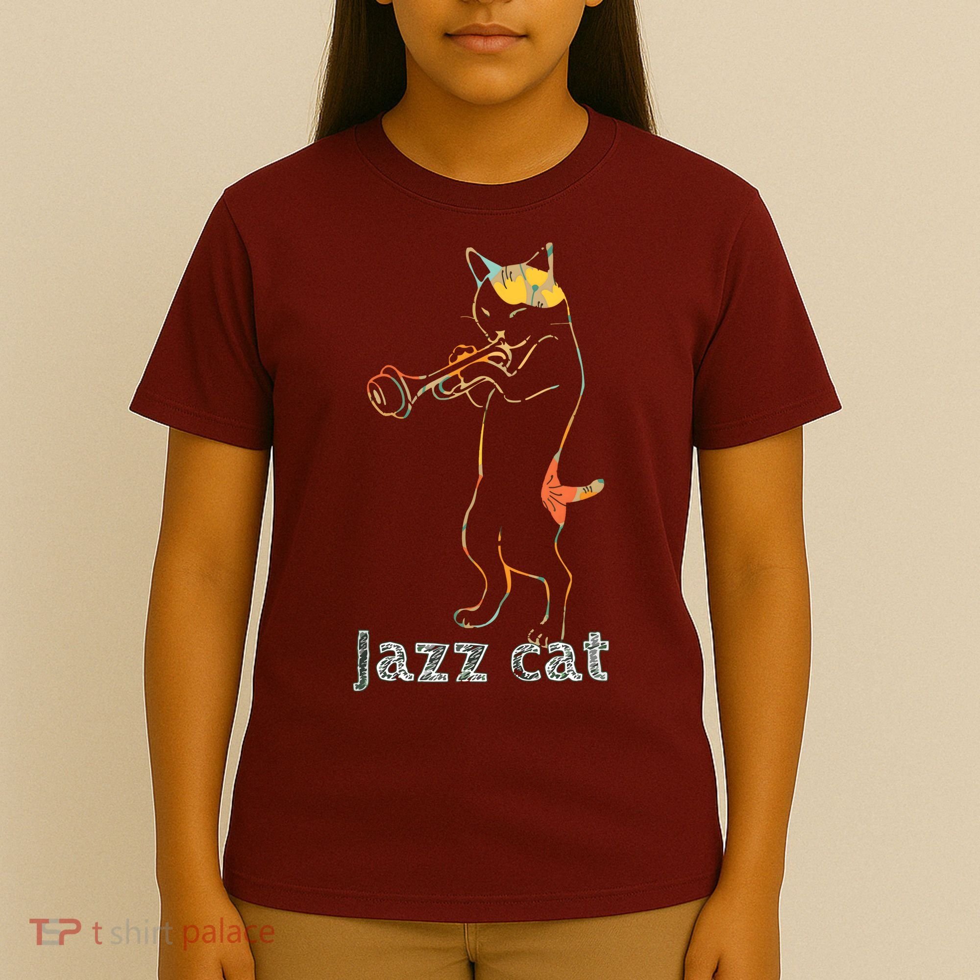 Jazz Trumpet Playing Kitty Cat Cool Jazz Cat Tee T-Shirt