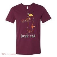 Jazz Trumpet Playing Kitty Cat Cool Jazz Cat Tee V-Neck T-Shirt thumb 0