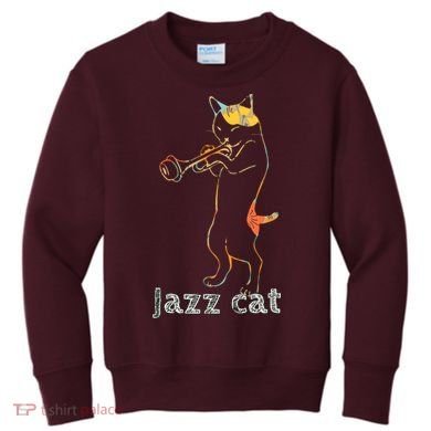 Jazz Trumpet Playing Kitty Cat Cool Jazz Cat Tee Kids Sweatshirt
