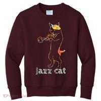Jazz Trumpet Playing Kitty Cat Cool Jazz Cat Tee Kids Sweatshirt thumb 0