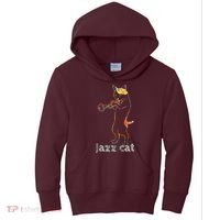 Jazz Trumpet Playing Kitty Cat Cool Jazz Cat Tee Kids Hoodie thumb 0
