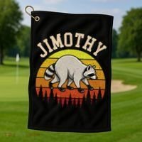 Jimothy The Raccoon Retro Sunset Golf Towel thumb 1