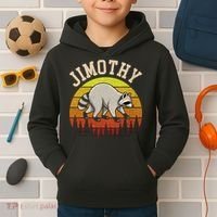 Jimothy The Raccoon Retro Sunset Kids Hoodie thumb 2
