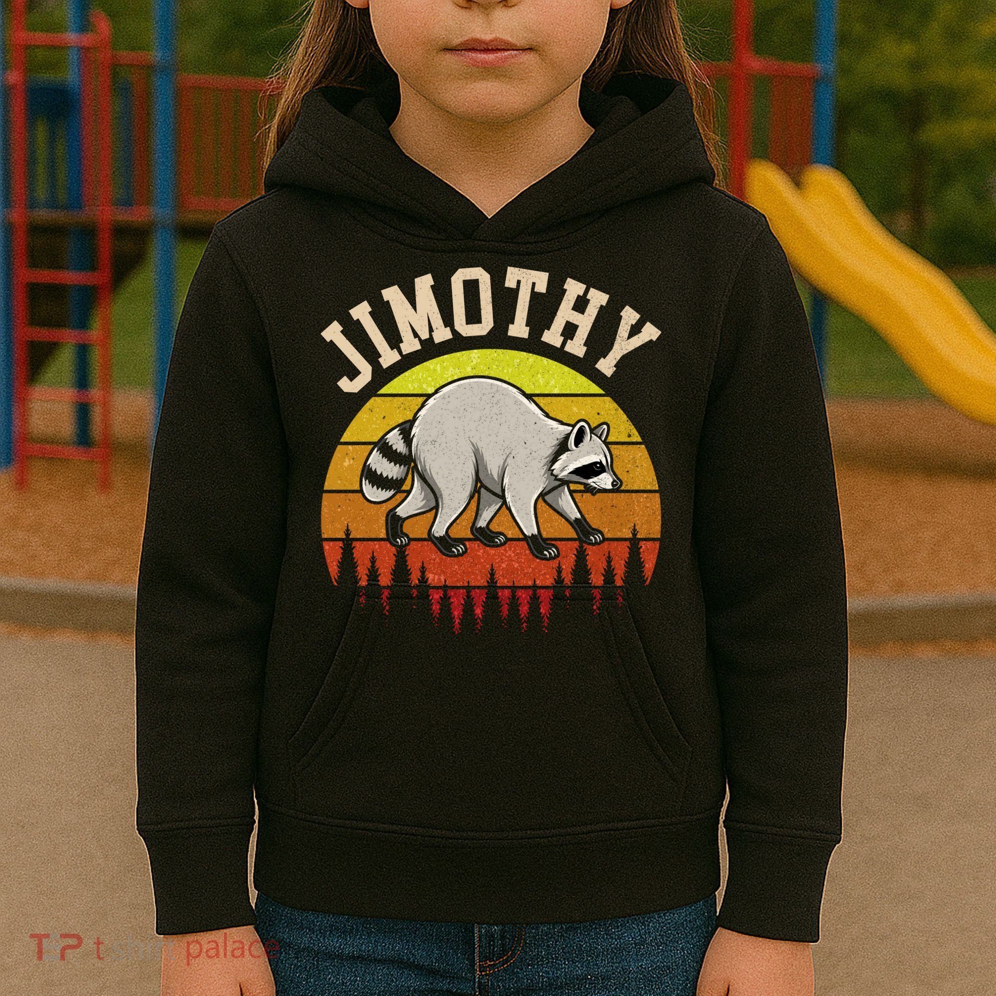 Jimothy The Raccoon Retro Sunset Kids Hoodie