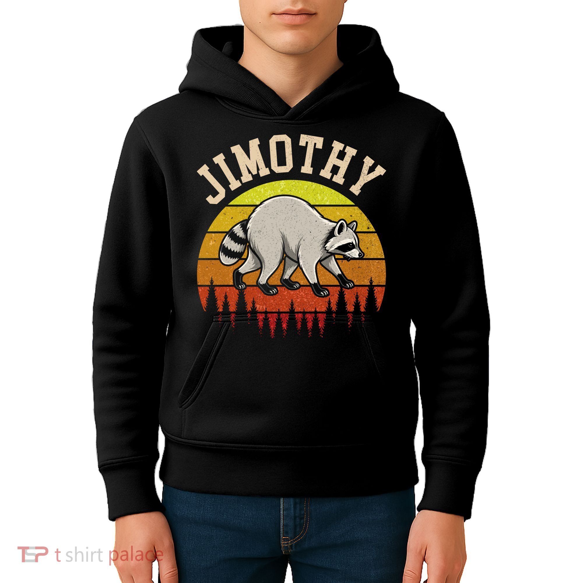 Jimothy The Raccoon Retro Sunset Kids Hoodie