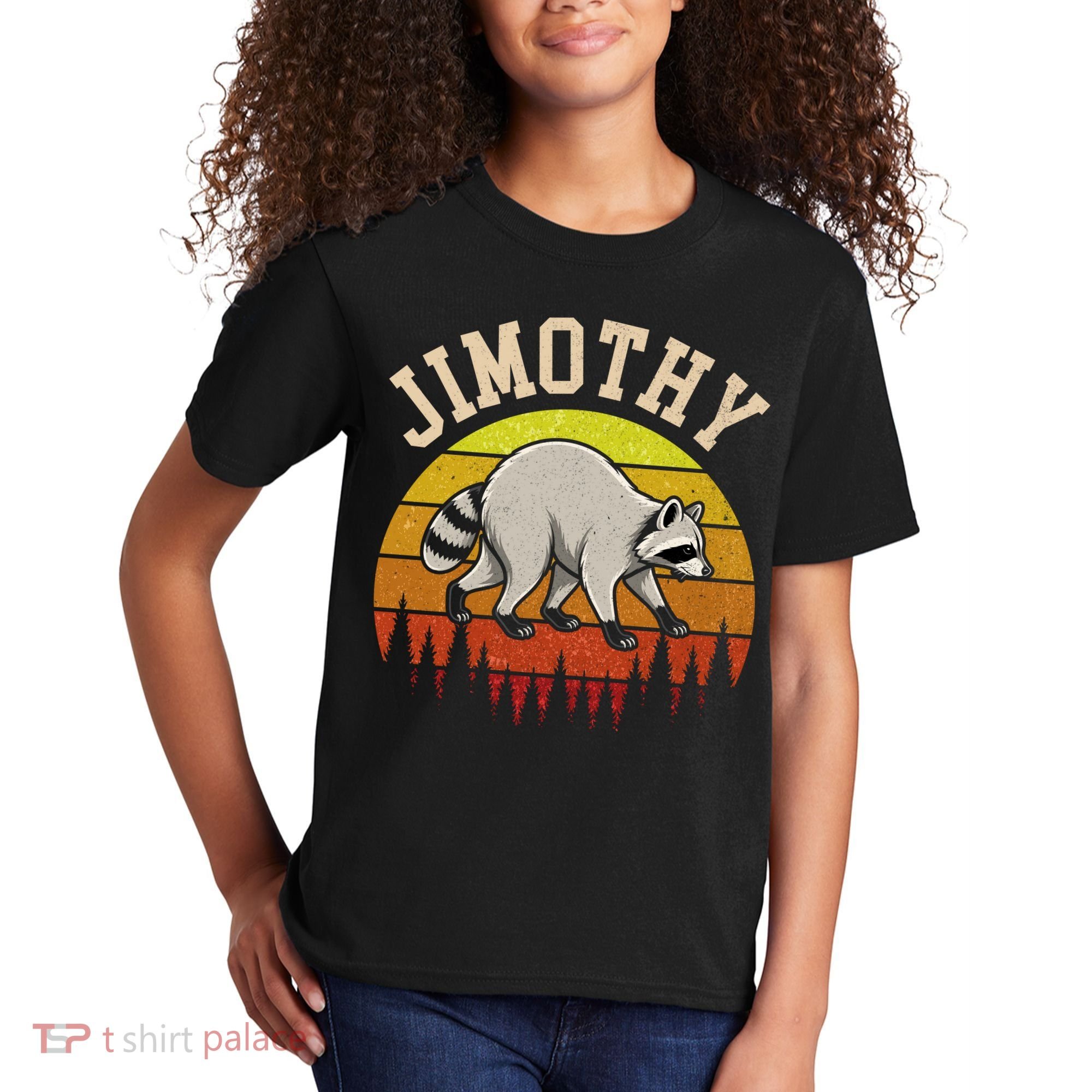 Jimothy The Raccoon Retro Sunset Kids T-Shirt