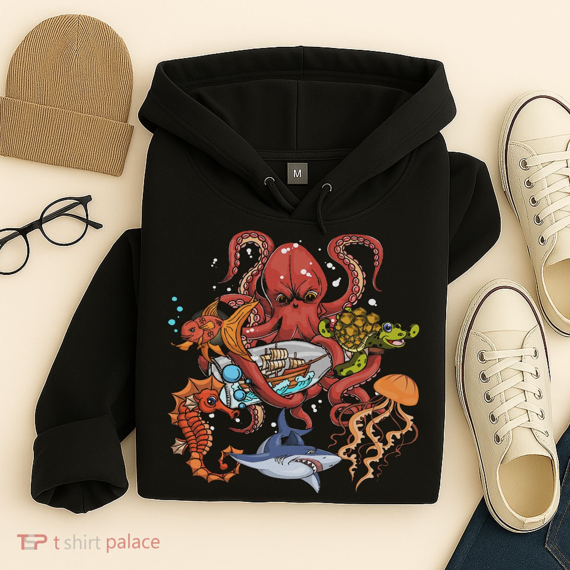 Jellyfish Turtle Seahorse Shark Octopus Ocean Animal Hoodie