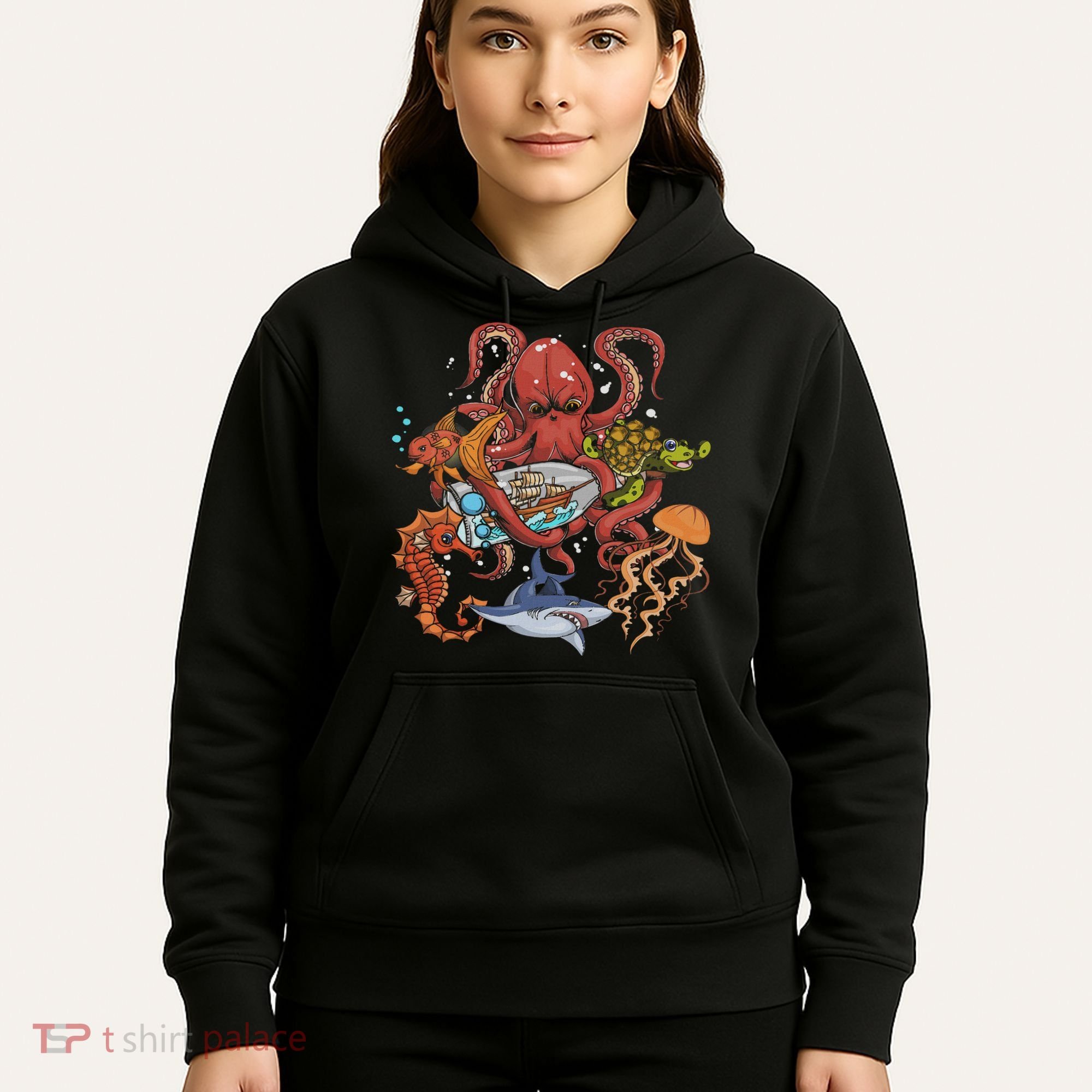 Jellyfish Turtle Seahorse Shark Octopus Ocean Animal Hoodie