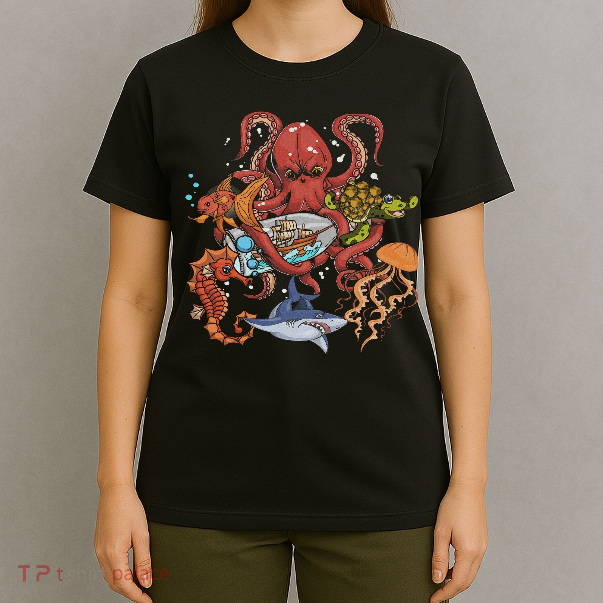 Jellyfish Turtle Seahorse Shark Octopus Ocean Animal T-Shirt