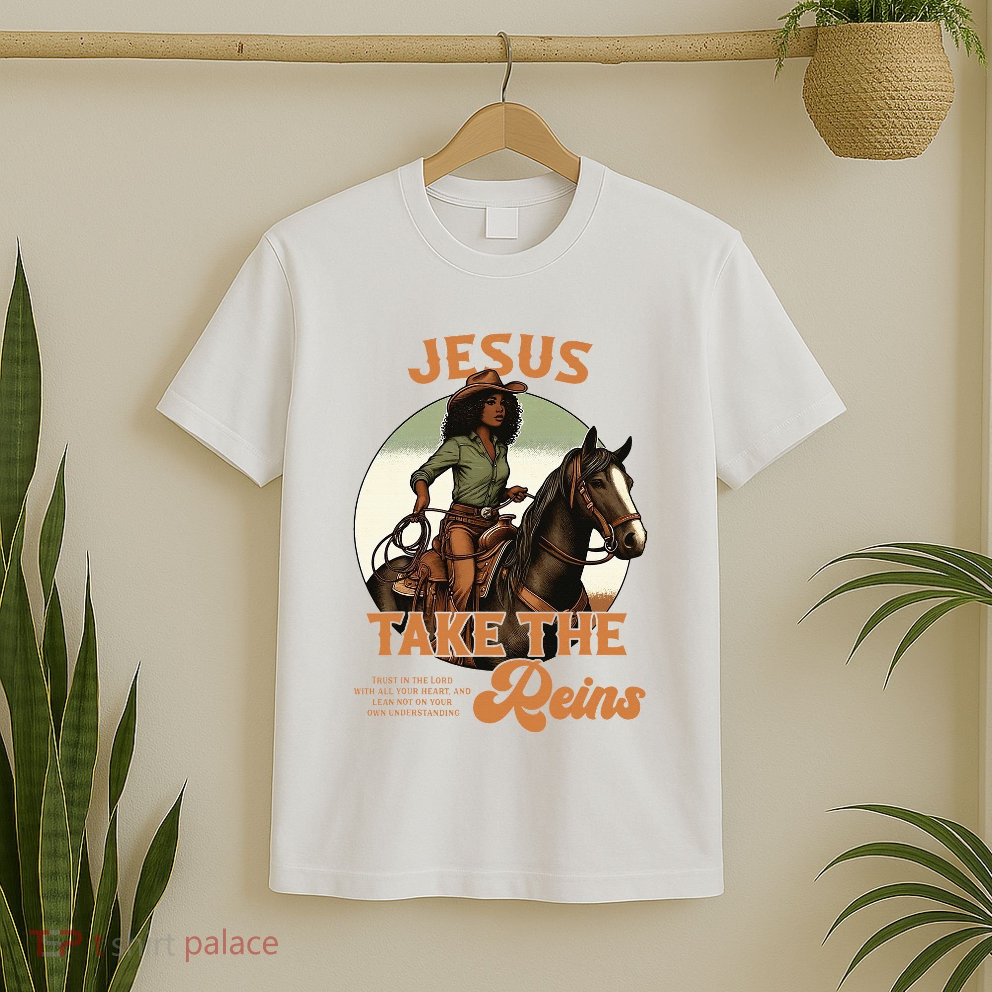 Jesus Take The Reins Christian Black Cowgirl Western T-Shirt