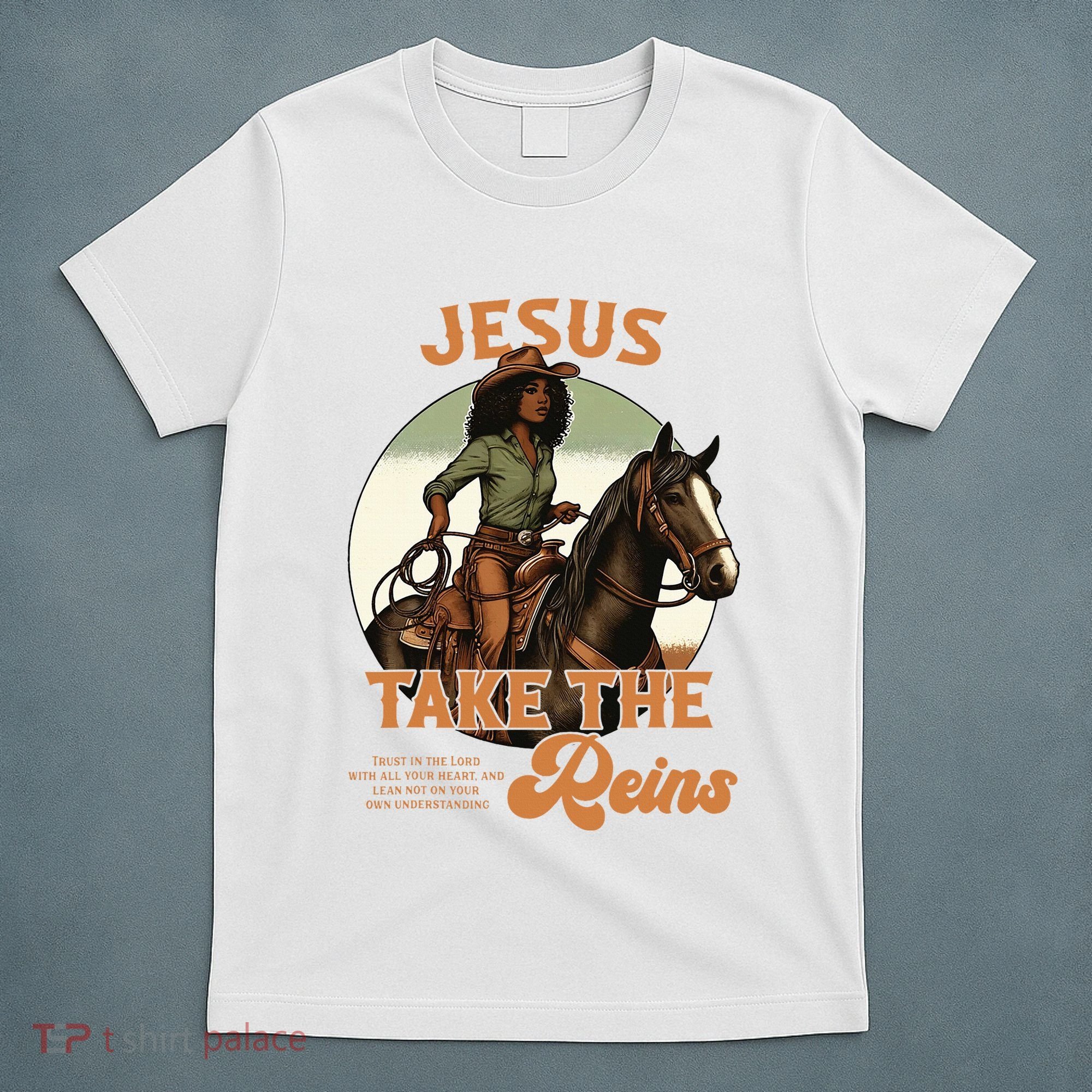 Jesus Take The Reins Christian Black Cowgirl Western T-Shirt