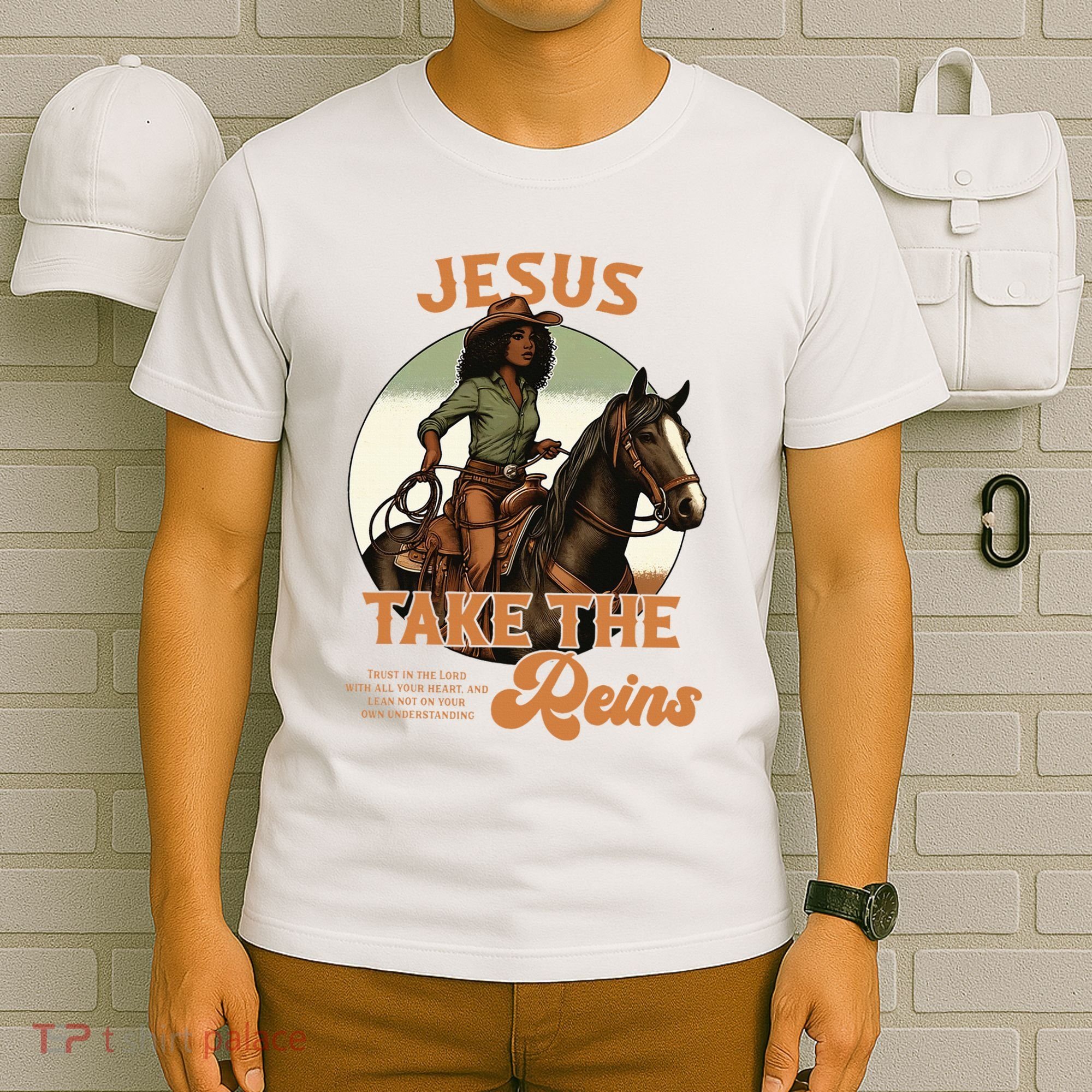 Jesus Take The Reins Christian Black Cowgirl Western T-Shirt