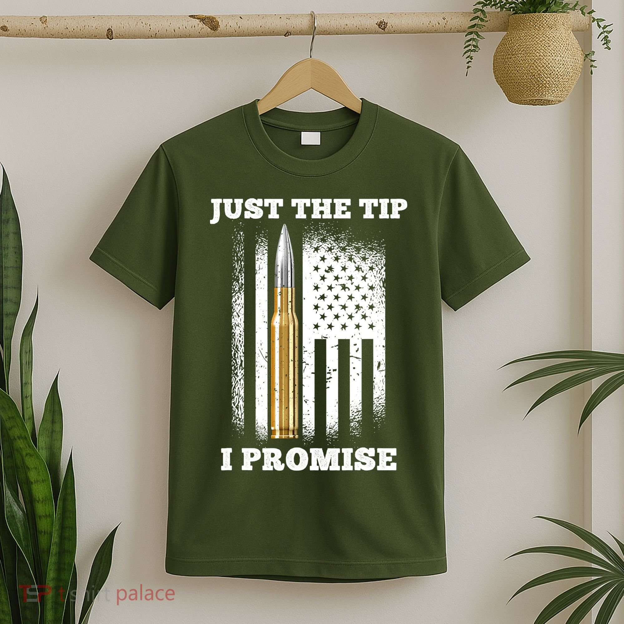 Just The Tip I Promise Gun Ammo Lovers Veteran US Flag T-Shirt