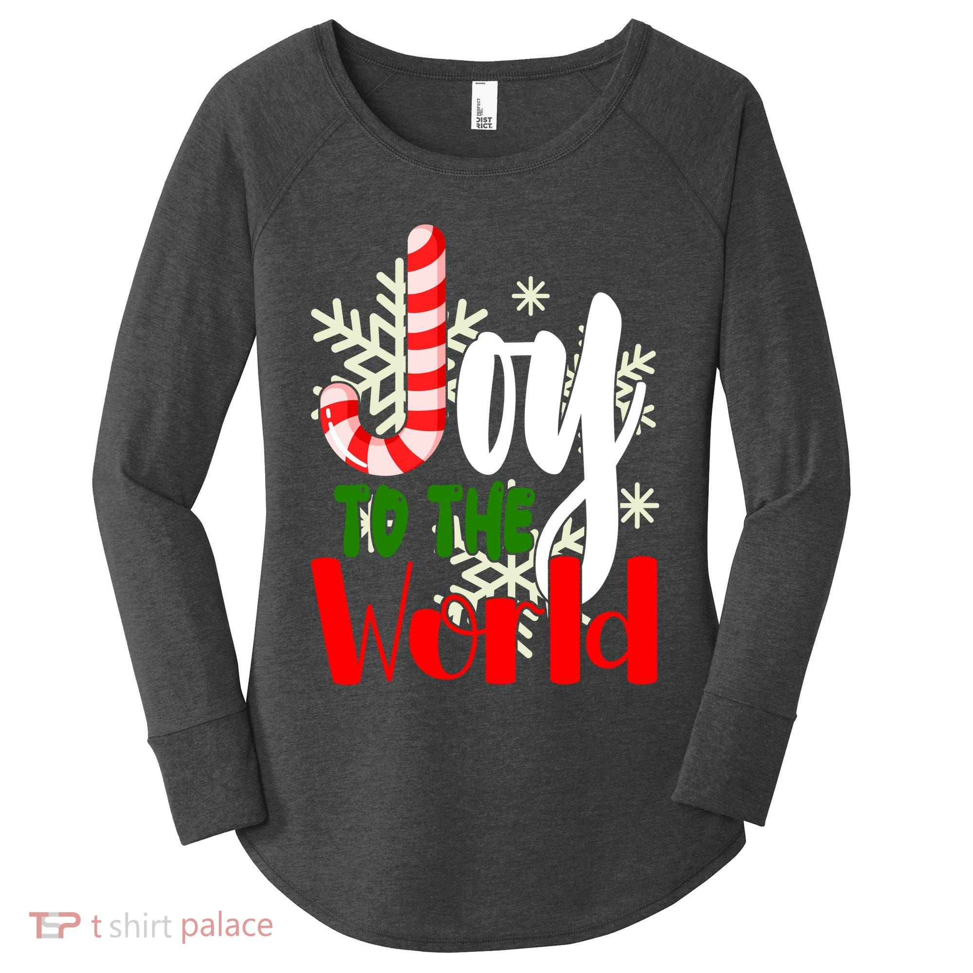 Joy To The World Christmas Festive Women's Perfect Tri Tunic Long Sleeve Shirt