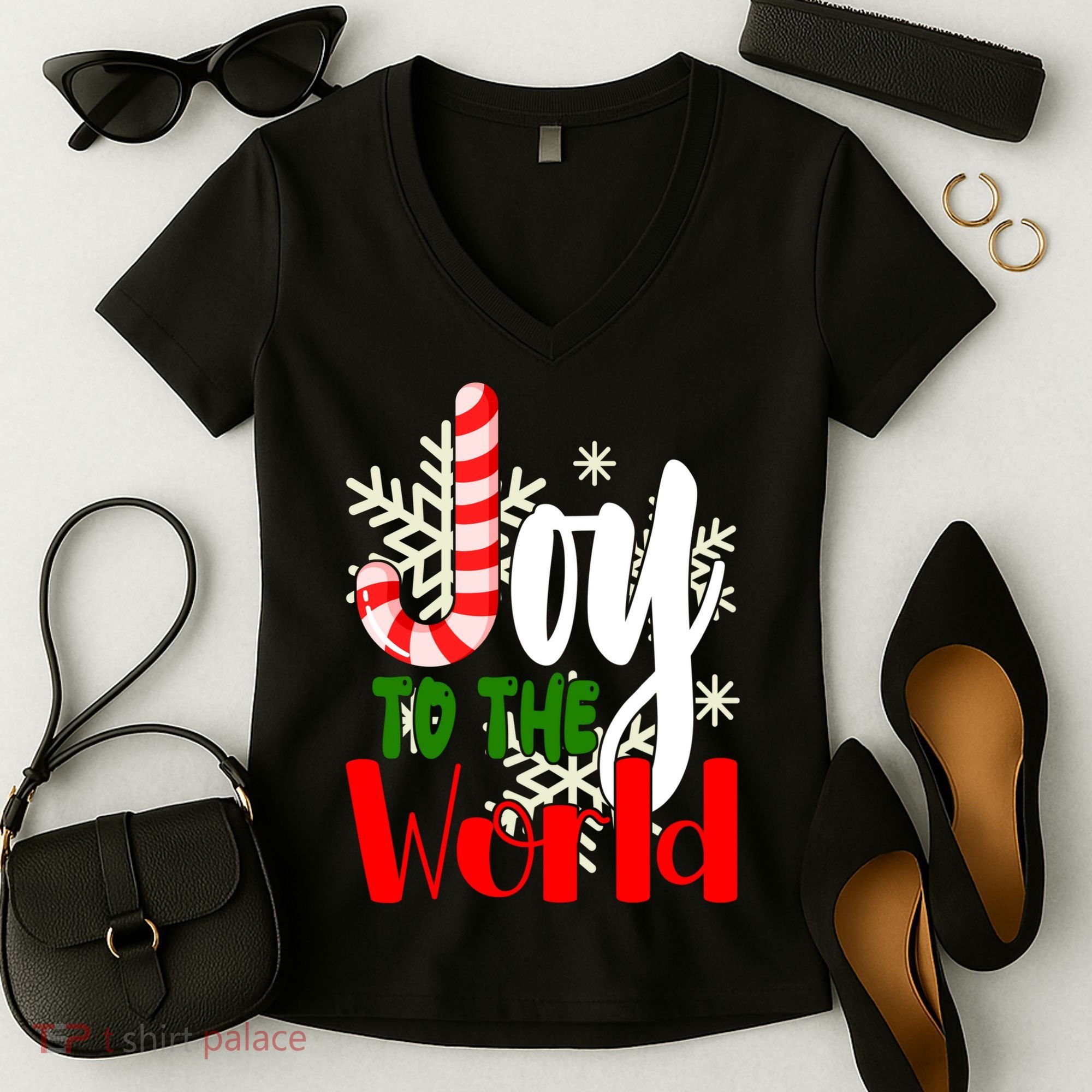 Joy To The World Christmas Festive Women's V-Neck T-Shirt